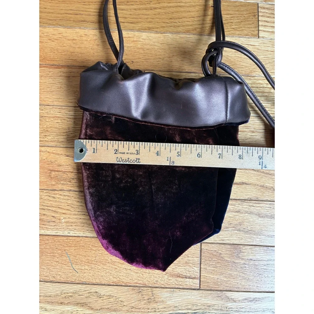 Italian Velvet Drawstring Pouch Bag Blue Burgundy Metallic Leather Floral Charm
